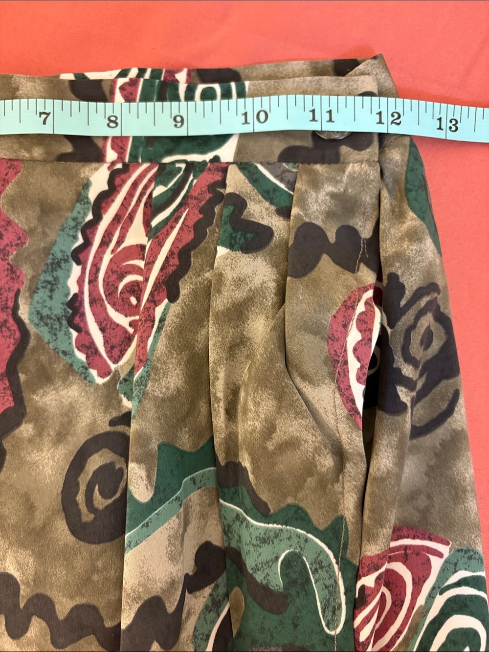 Vintage Jaeger - Printed Olive Wrap Green Midi Skirt with Abstract - Picture 5 of 8